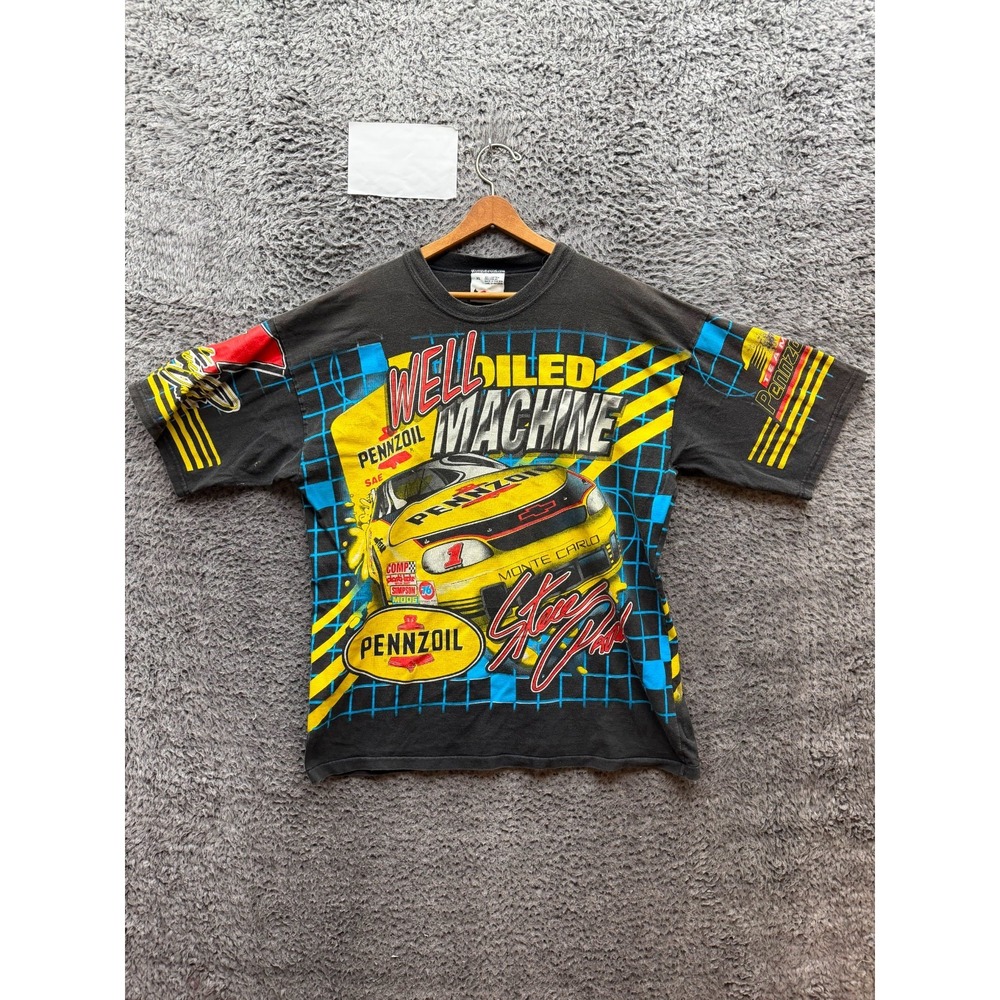 Vintage Steve Park Well Oiled Machine Pennzoil Nascar Racing Graphic T-Shirt XL